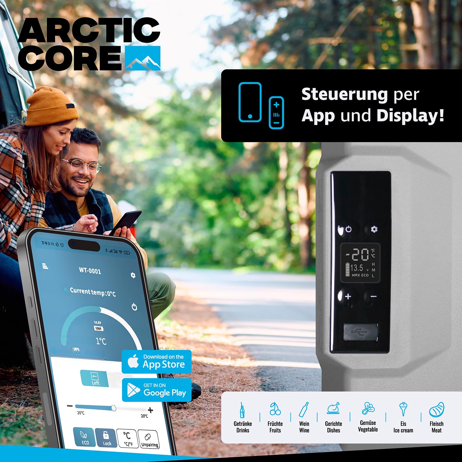 Belko® ArcticCore Kompressor Kühlbox – elektrische Kühl- & Gefrierbox DC 12/24V & AC 100–240V – grau
