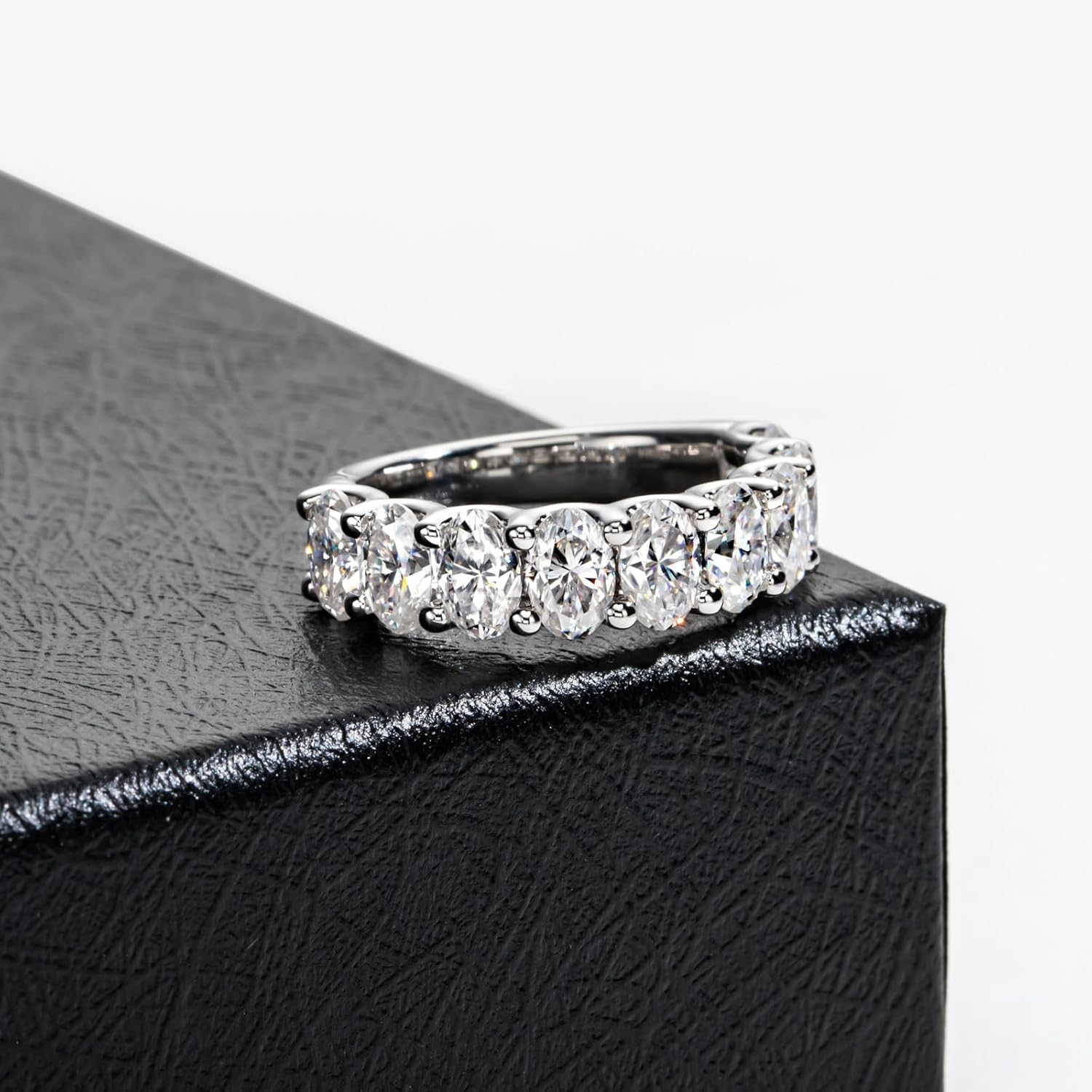 Moissanite Eternity Ring Wave/Square/Heart/Mountain Shape Round Ideal Cut D Color S925 Sterling Silver Bezel Set Anniversary Wedding Band Rings for Women with Certificate - Image 2