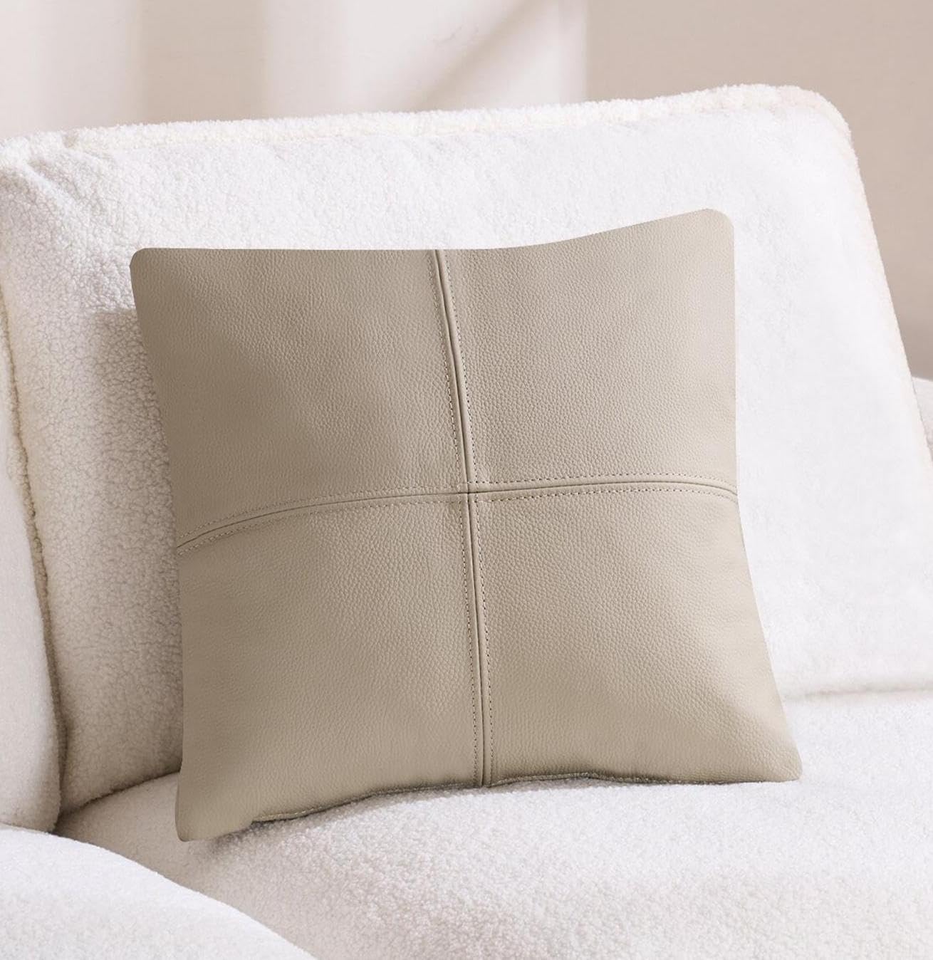 kidol & shellder genuine leather throw pillow cover 18x18 modern solid lumbar pillow covers-luxury pillowcases for couch sofa bed-soft durable decorative cushion case with hidden zipper(yellow gray) brown gray natural leather