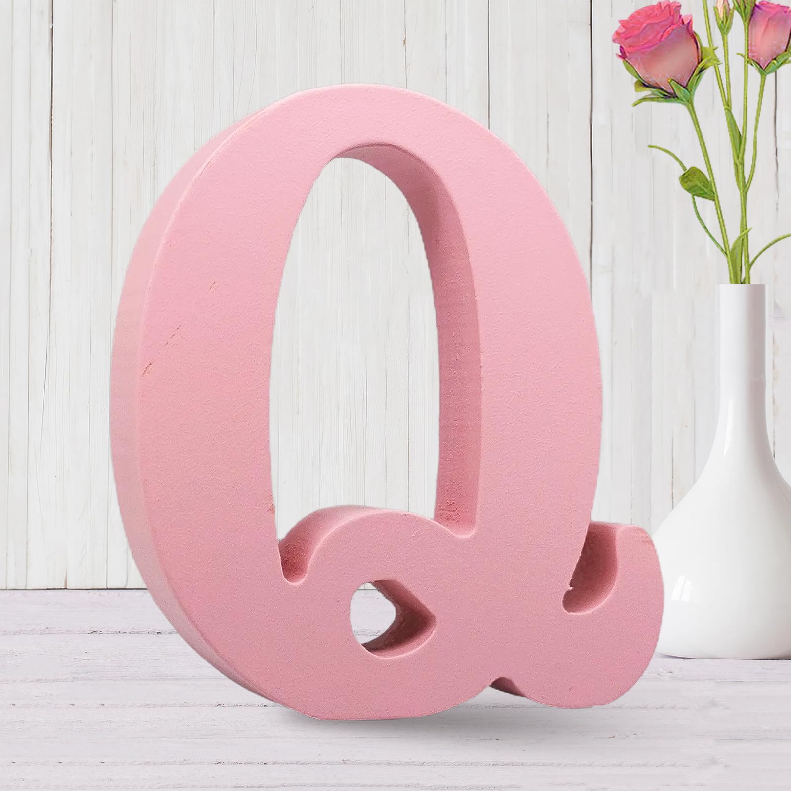 Aocean 6 Inch Pink Wood Letters Unfinished Wooden Letters for Wall Decor Decorative Standing Letters Slices Sign Board for Crafts Christmas Decoration Home Party Projects (Q) — image 1