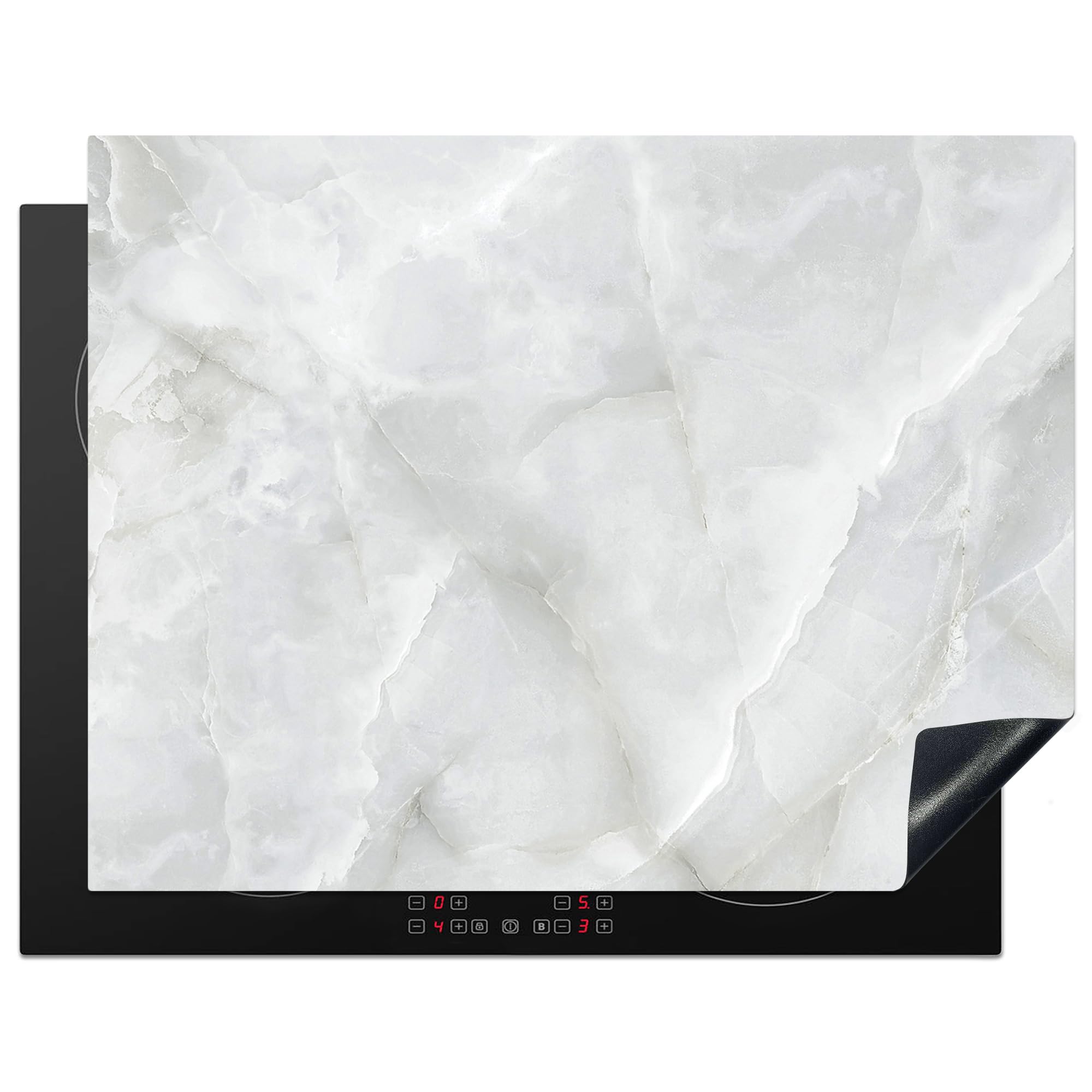 KitchenYeah© Induction Hob Cover Protector Mat 23.2"x30.3" / 77x59 cm Kitchen Universal Ceramic Covers for Electric Cookers Vinyl Marble - White - Patterns - Stone - Marble Look — image 1