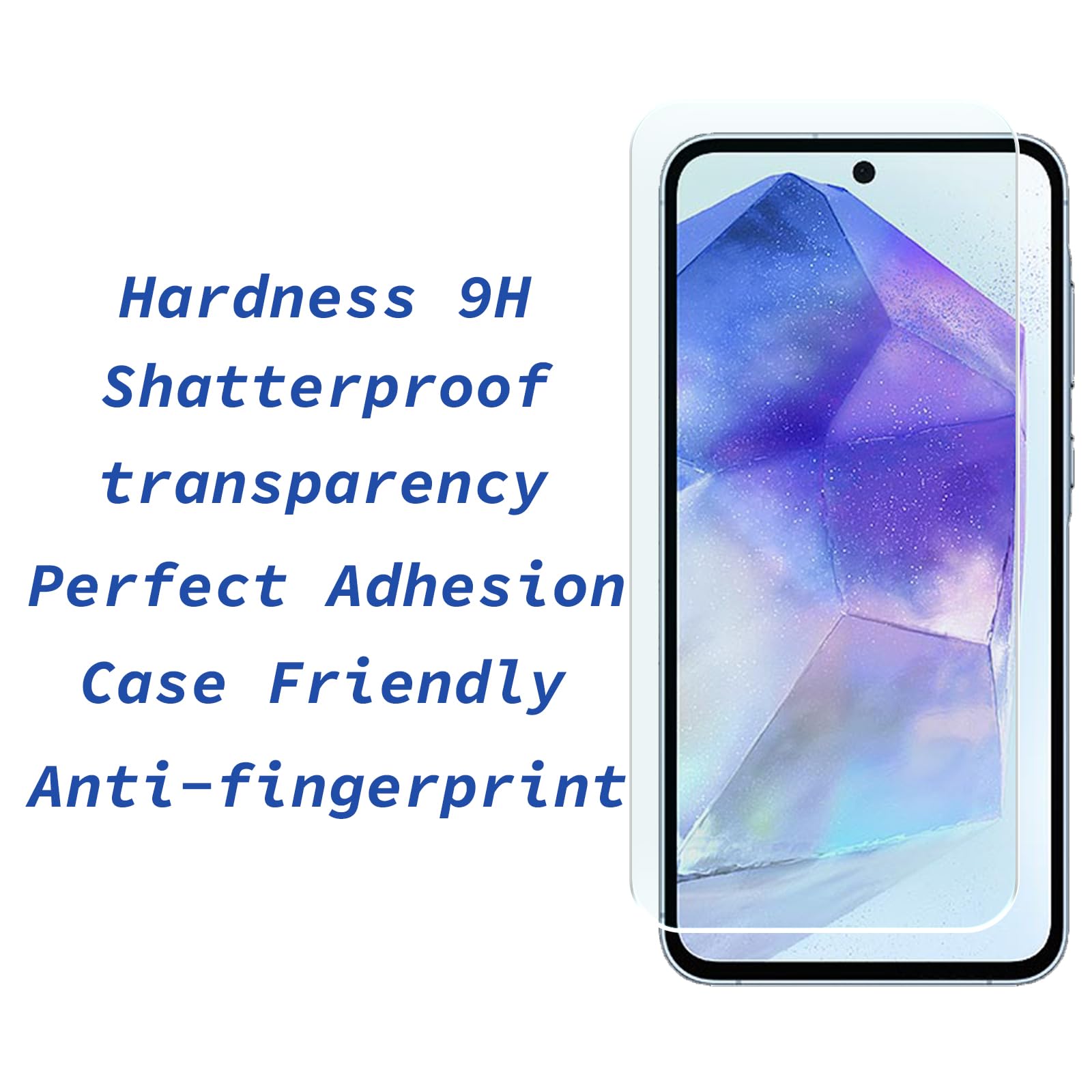 Paquete de 3 + 2 protectores de pantalla para Samsung A55, pantalla de 6.6 pulgadas, paquete de 3 protectores de pantalla y 2 protectores de lente de cámara, bordes curvados 2.5D, película