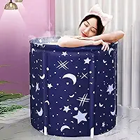 Banheira Dobrável SPA Adulto, Azul com Estrelas, 70x65 cm, 250 Litros, Portátil, Inclui Bóia, Fácil Montagem