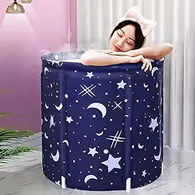 Banheira Dobrável SPA Adulto, Azul com Estrelas, 70x65 cm, 250 Litros, Portátil, Inclui Bóia, Fácil Montagem
