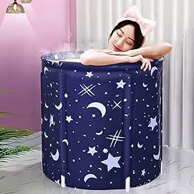 Banheira Dobrável SPA Adulto, Azul com Estrelas, 70x65 cm, 250 Litros, Portátil, Inclui Bóia, Fácil Montagem