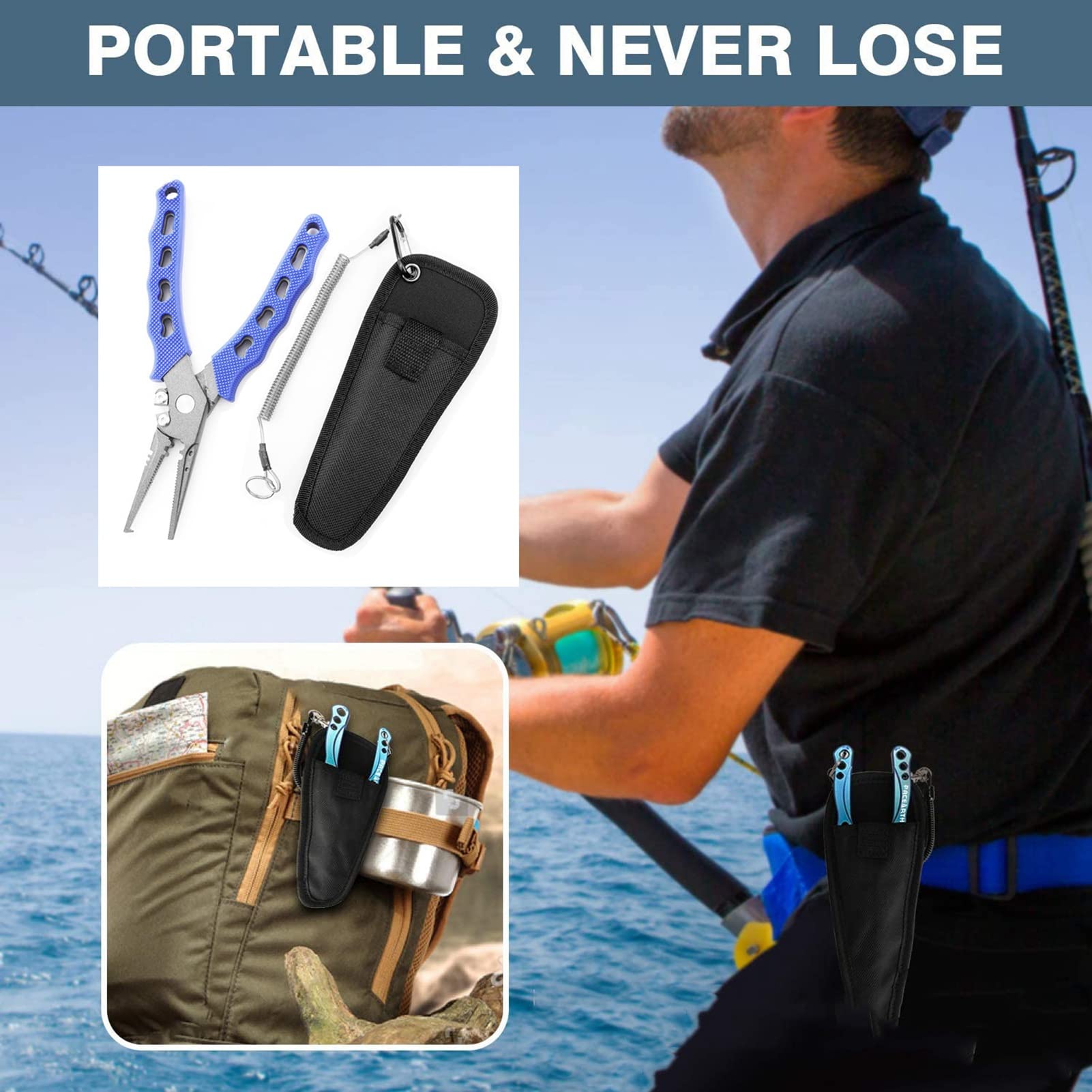 Ejoyous Pinza da Pesca, Strumento Multifunzione in Acciaio Inossidabile con Impugnatura Ergonomica per Pescatori All'aperto (Rosso)