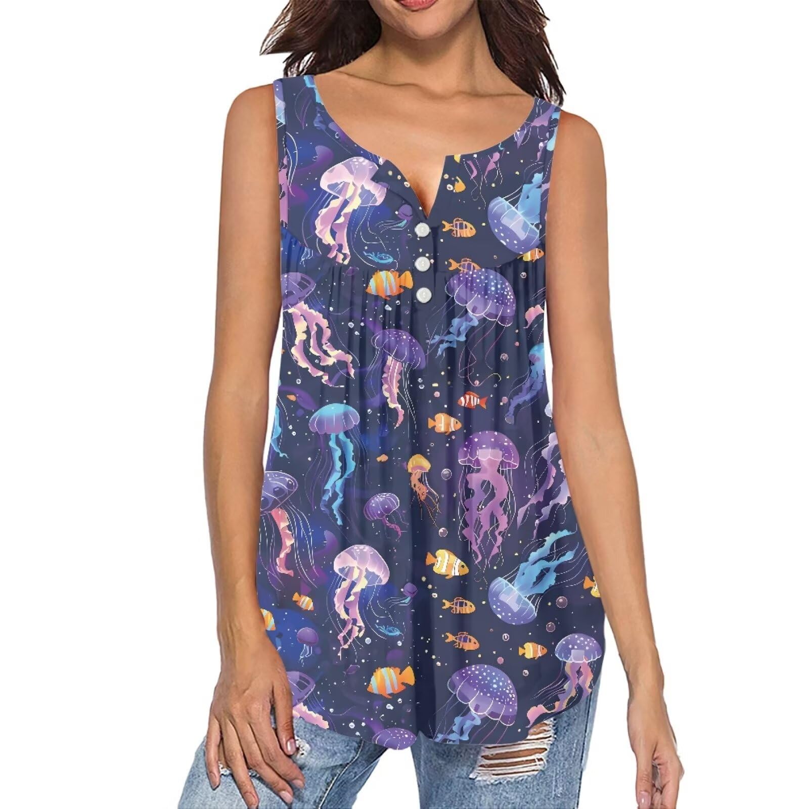 Suhoaziia Women Summer Sleeveless Tank Tops Shirts Plus Size Pleated Pullover Blouses for Leggings