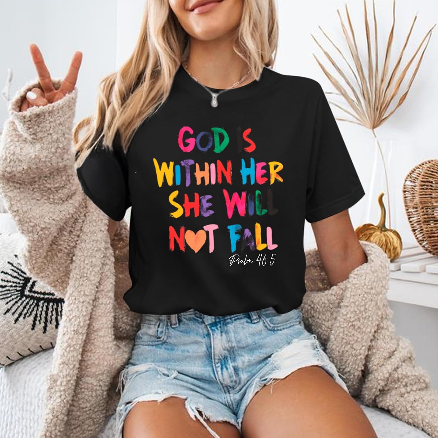 Christian Shirts for Women Jesus God is Within Her Tshirt Faith Inspirational Bible Verse Religious Graphic Tee Tops - Image 2