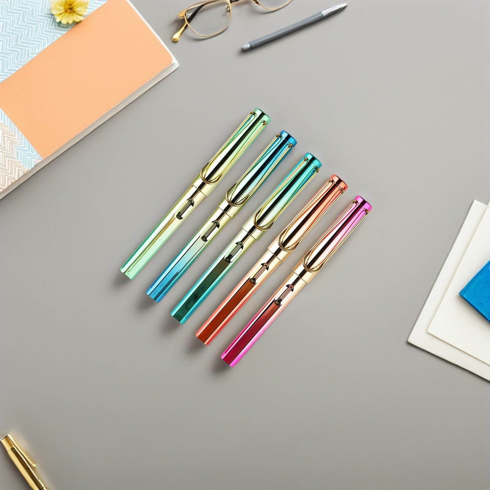 5 Stück Kalligraphie Übungsstifte für Schüler mit Nachfüllbaren Tintenbeuteln Kunststoff und Metall Glattes Schreiben für Bürobedarf und Schreibmaterialien