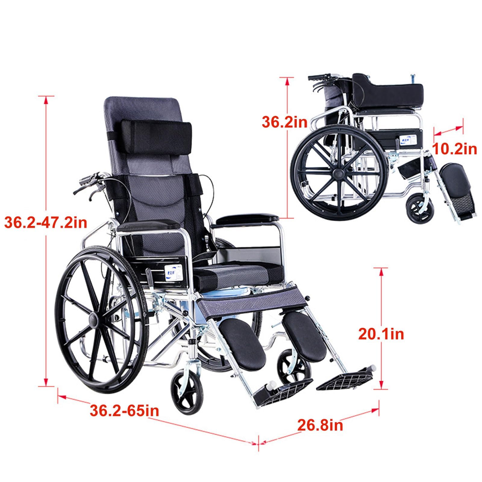 Silla De Ruedas Plegable Para Adultos, Autopropulsada, Con Respaldo Alto, Totalmente Reclinable, Con Protectores De Piernas Y Reposapiés Ajustables, Ligera Y Todoterreno Con Brazos Desmontables