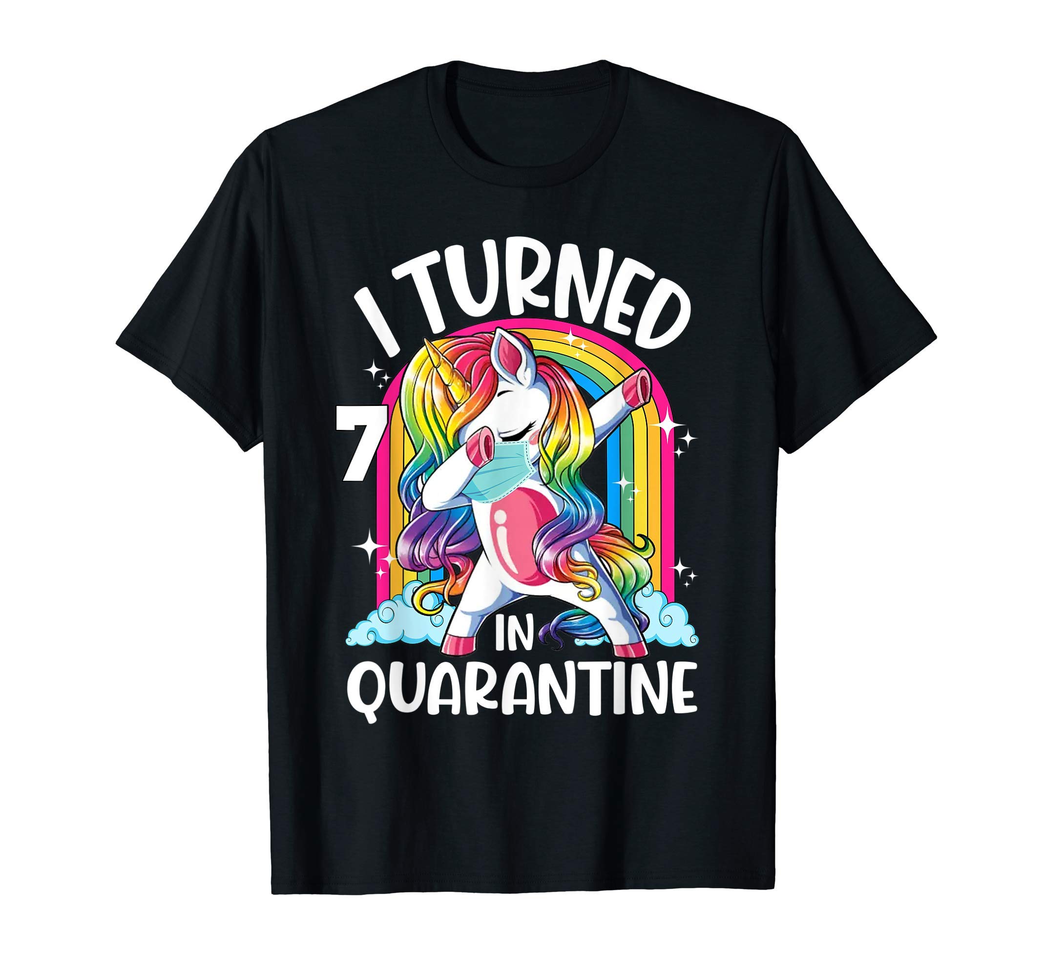 I Turned 7 In Quarantine Dabbing Unicorn 7th Birthday T-Shirt