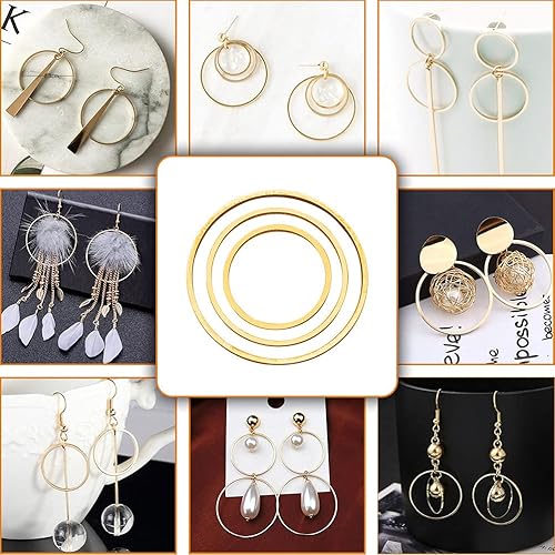 Miniatura 5 de 70 aros de cuentas para hacer joyas, aretes de aro, accesorios circulares de bisel abierto, marco colgante para manualidades, collar de aretes,