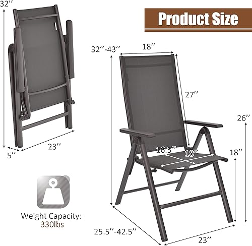Miniatura 3 de Giantex Juego de 2 sillas de patio, sillas plegables para césped, paquete de 2 sillas de exterior con respaldo ajustable de 7 niveles, marco de
