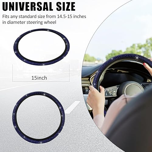 Vista 39 de Ziciner Funda brillante para volante de automóvil, protector de volante de diamantes de imitación con purpurina para vehículo, accesorios