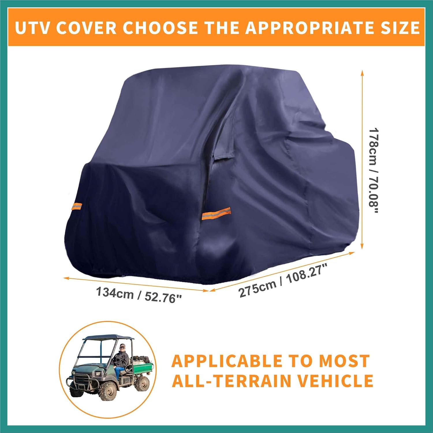 UTV Cover for Kawasaki MULE SX Waterproof Side by Side Cover Outdoor Sun Rain Storage Protection 210D PU Navy Blue 275x134x178cm Vehicle Supplies
