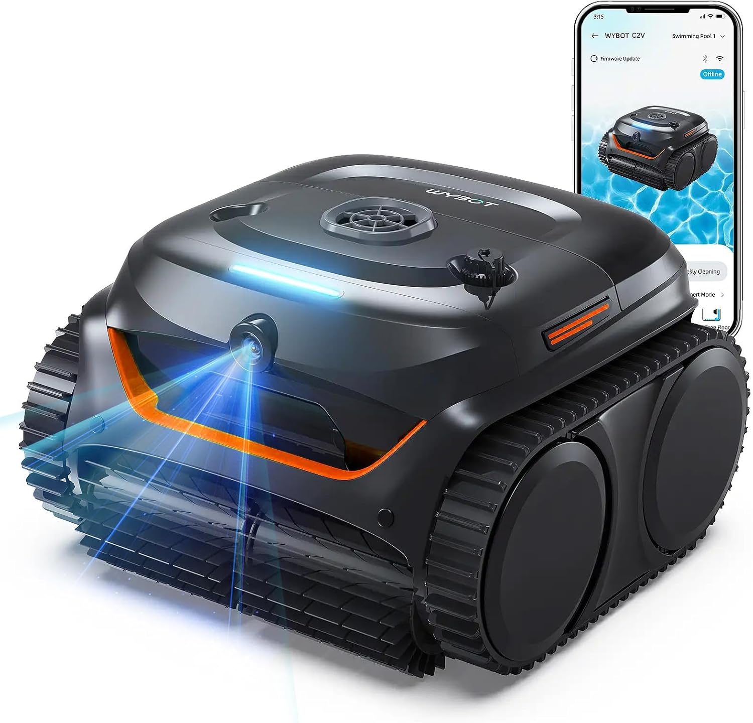 (2026 New) WYBOT C2 Vision Cordless Pool Cleaner with AI Camera, 8 Mode Pool Vacuum for Aboveground and Inground, Ultra-fine Filtration System and Powerful Suction, Waterline Cleaning, Black Orange