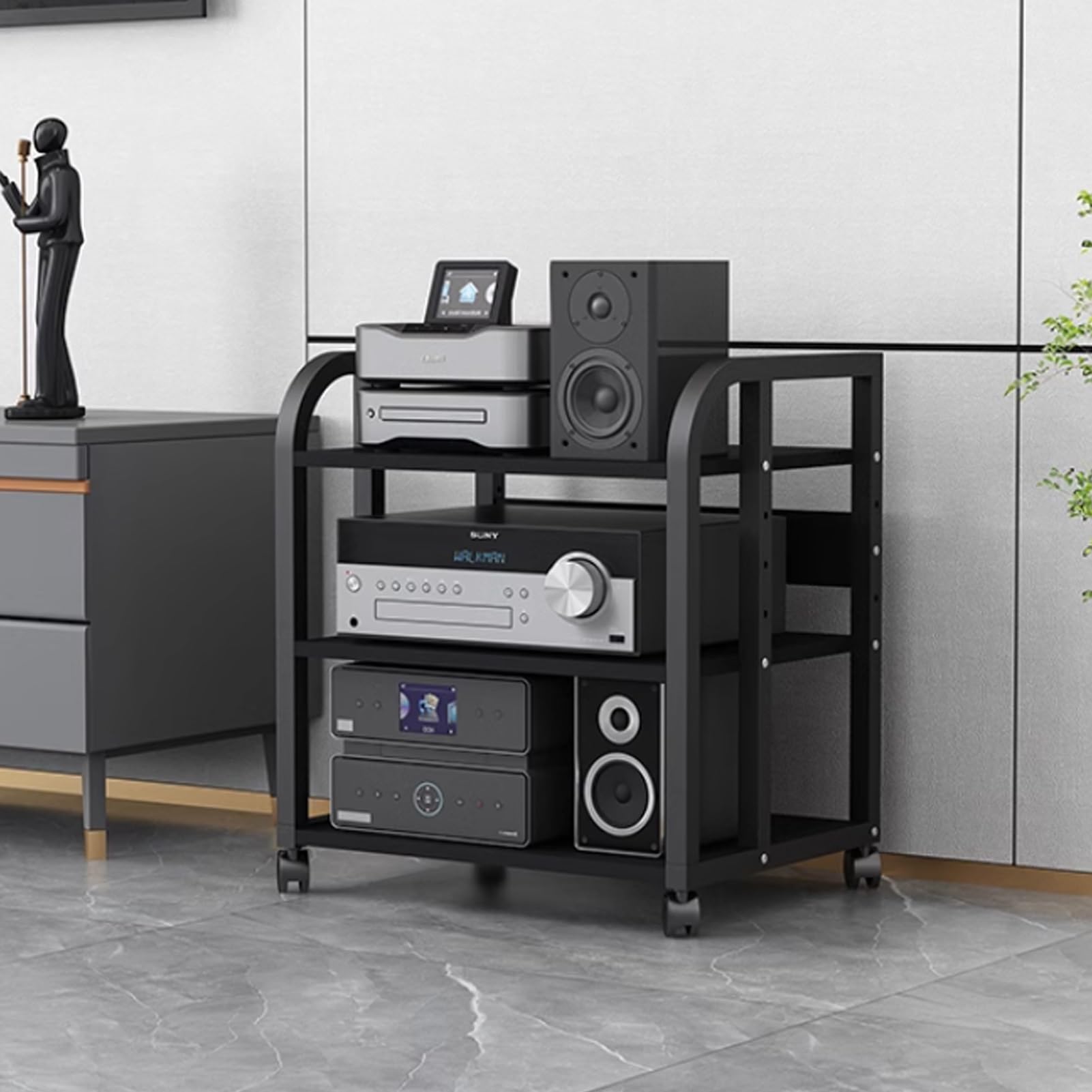 Meuble multimédia, Rack Audio à 2/3/4 Niveaux, Support multimédia et Meuble pour Composants, adapté au Salon et au Studio d'enregistrement (19,7 x 15,7 x 23 Pouces).