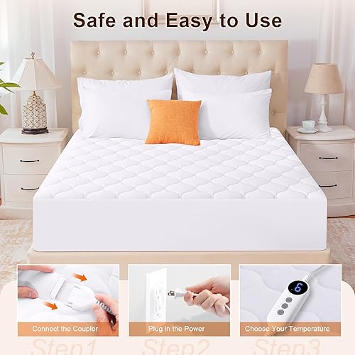 Miniatura 9 de Protector de colchón térmico tamaño Queen resistente al agua, funda de colchón eléctrica que se estira hasta 8-21 pulgadas de profundidad, color gris
