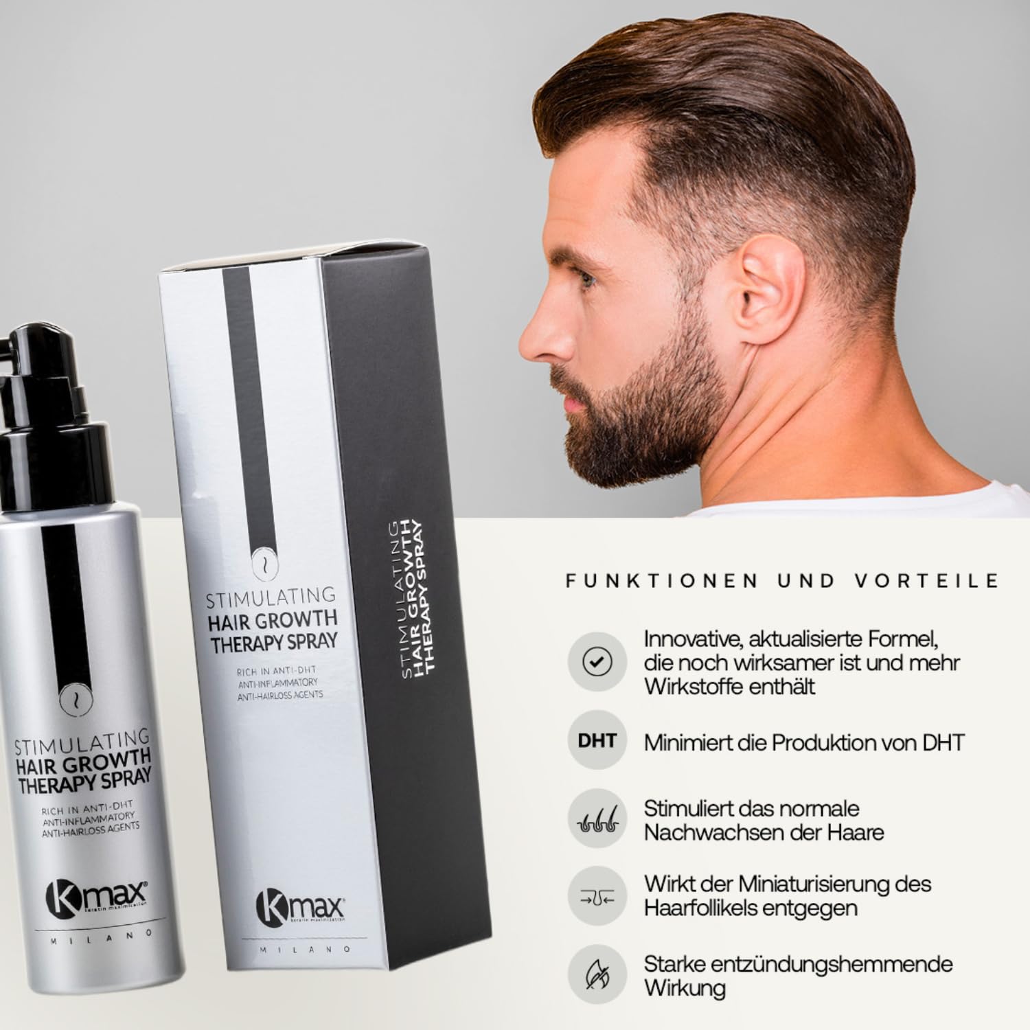 Kmax Stimulating Hair Growth Therapy Spray - Spray für Männer und Frauen mit Anti-DHT-Wirkung, Haarspray Lotion für Männer und Frauen - Größe 100 ml