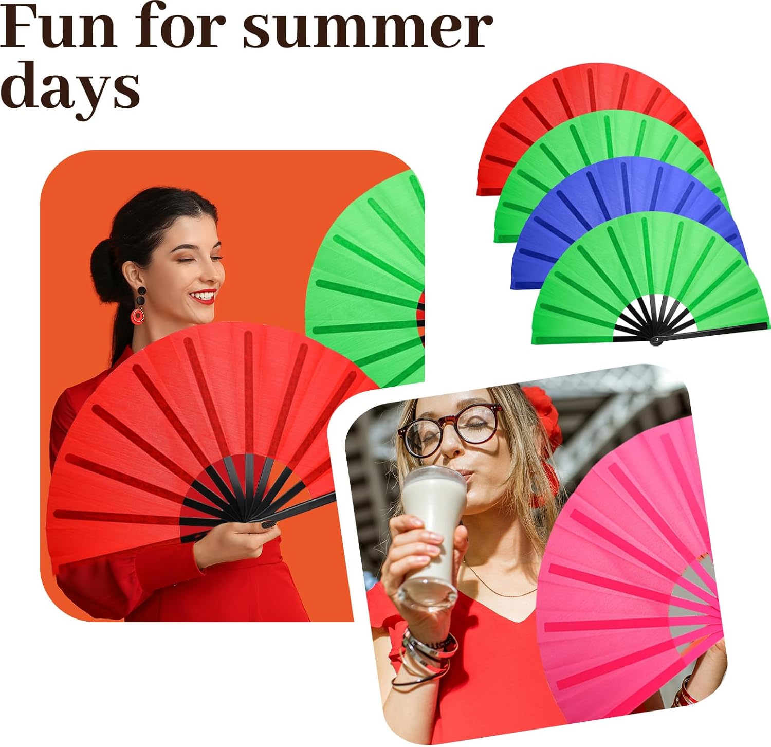 20 PCS Large Folding Fans Set for Line Dance & Popping, Chinese Kung Fu Hand Fans for Line Dancing for Men Women - Royal Blue