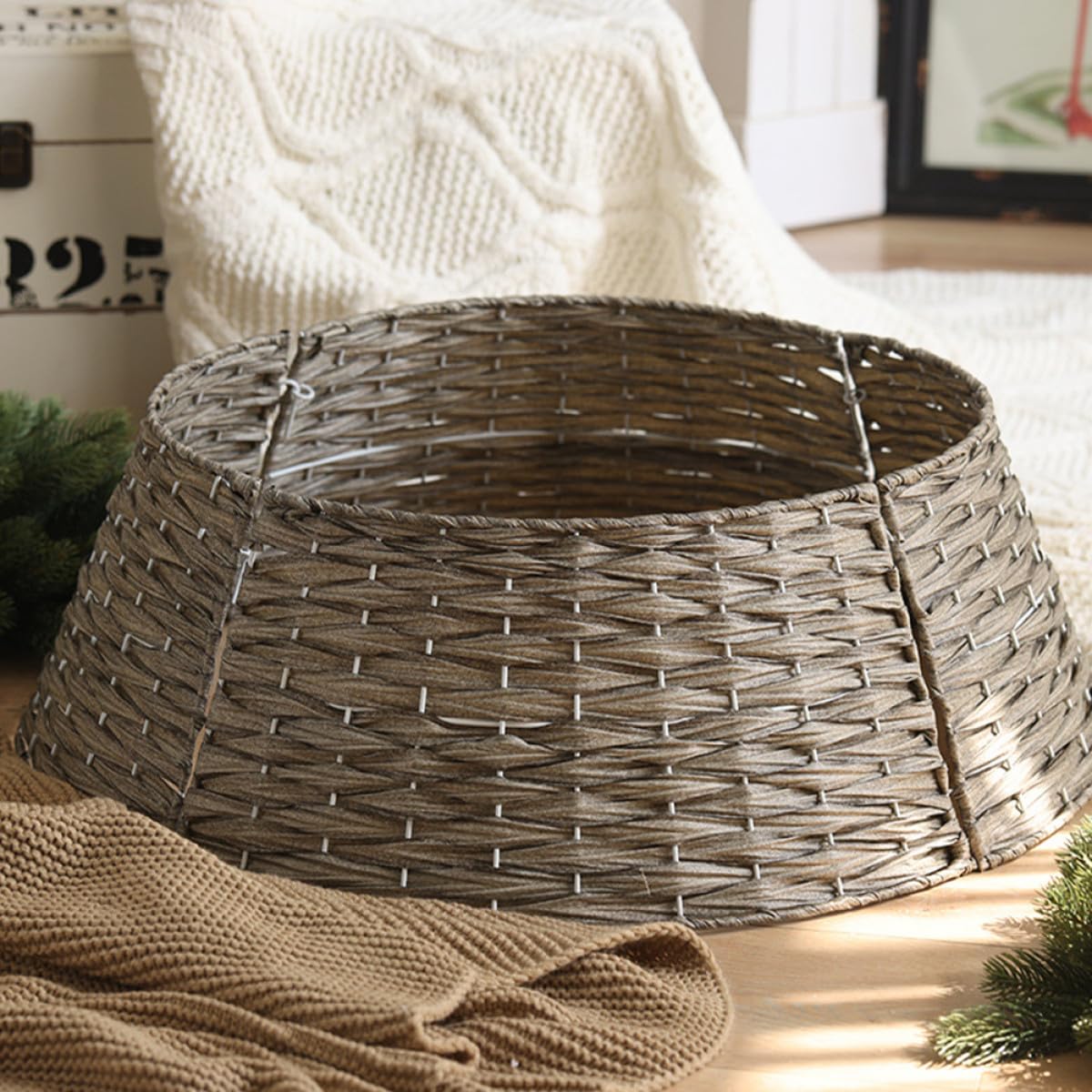 Falda para Árbol de Navidad de Plástico Collar Rústico, Decoración Práctica Fina Elaboración para Árbol Artificial en Sala o Bar