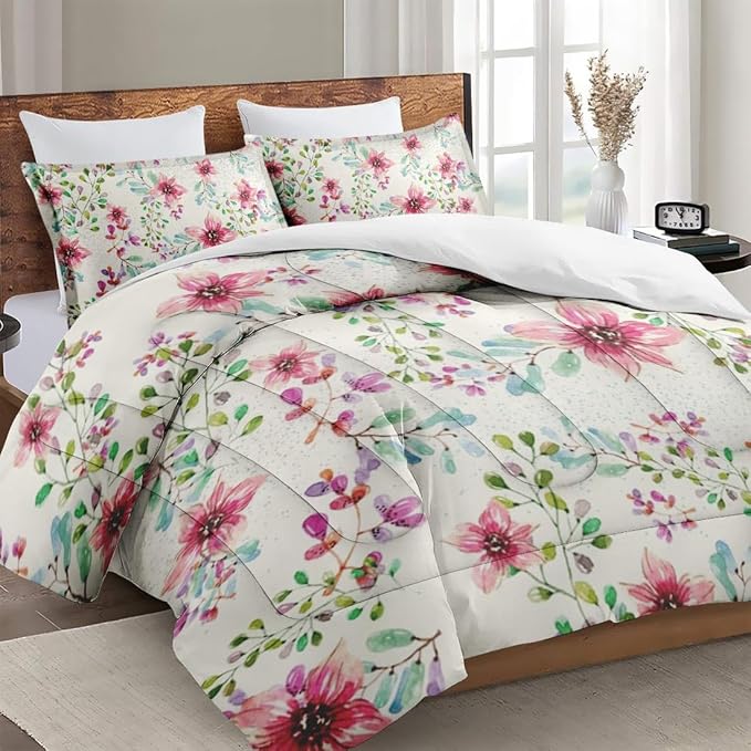 Lomlart Comforter Set Full Size, Flower Daisy Floral Summer