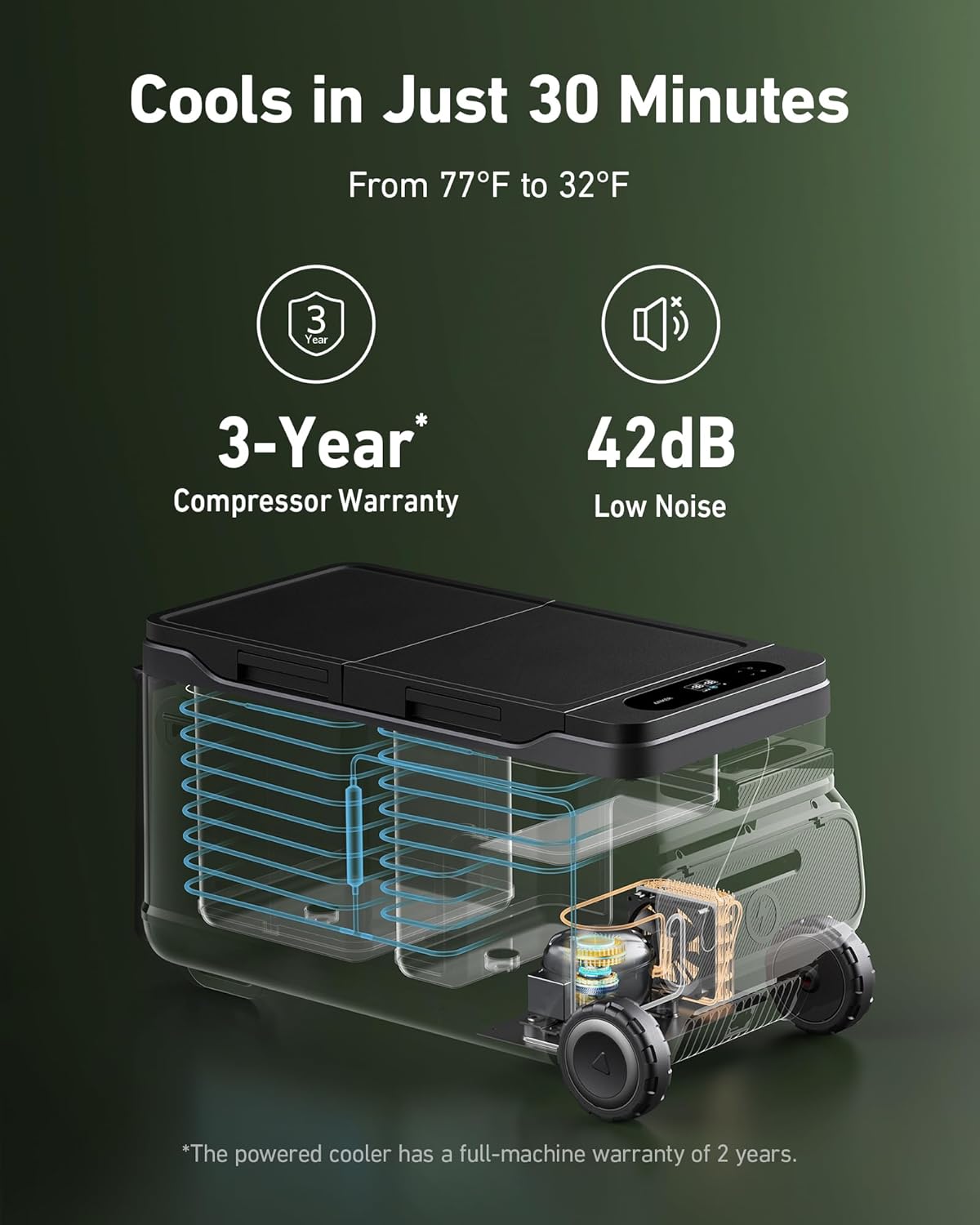 Anker EverFrost 50 Powered Cooler, 53L Portable Refrigerator for Car, Powered Cooler with 299Wh Battery, Powered by AC/DC or Solar, for Outdoor Camping, Travel, and Fishing, Fits in Trucks