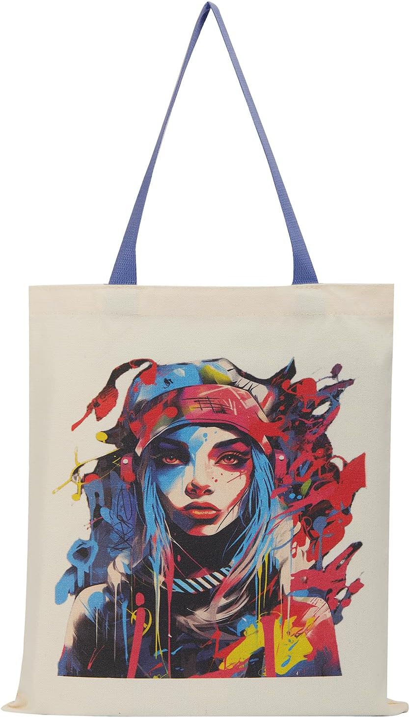 Ltkpii Canvas Tote Multi-Purpose Tote Reusable Canvas Bags for Grocery Bags Shopping Bags Designer Canvas Bags DJ Shoulder Bags Colorful Characters