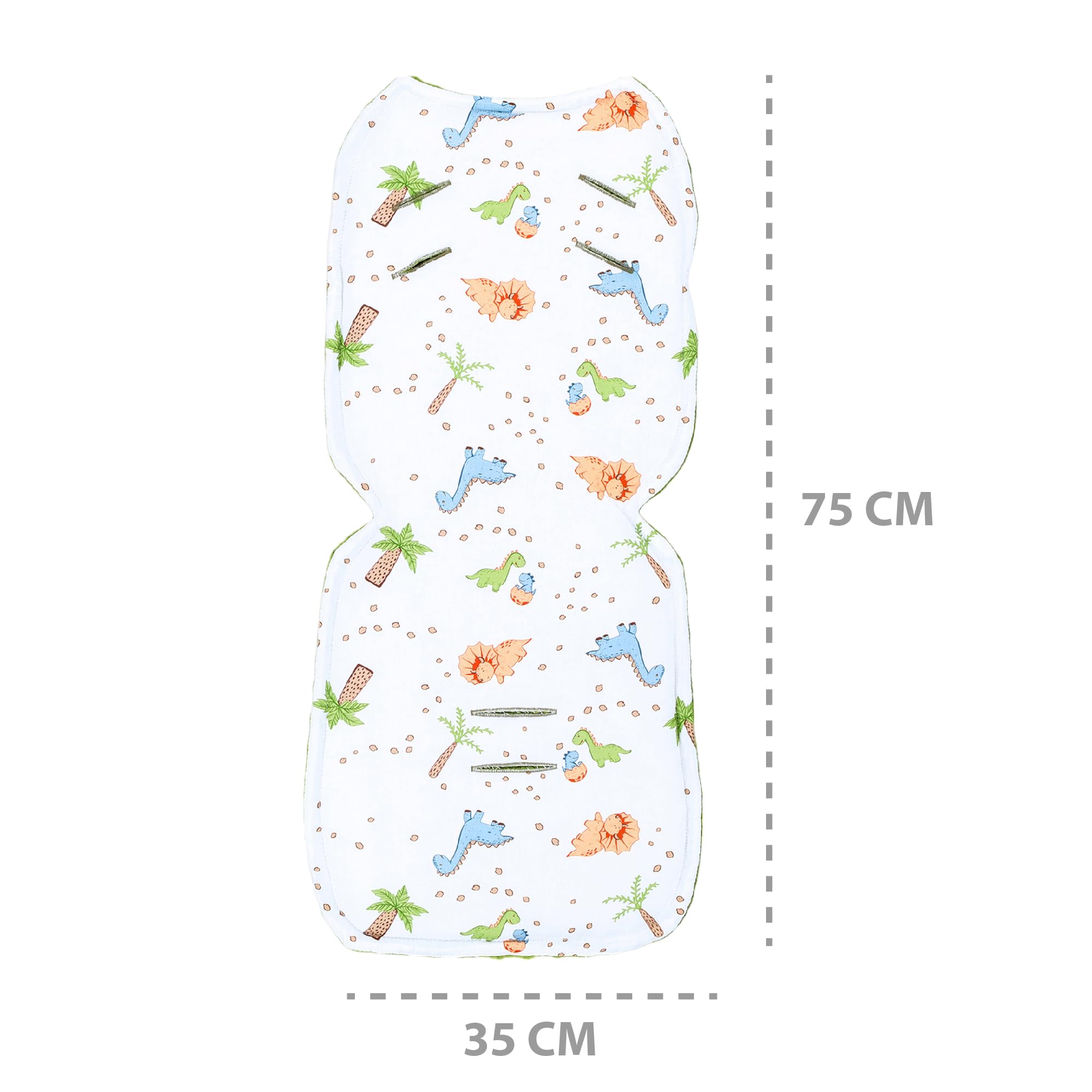 Colchoneta silla paseo universal - Cojín reductor Ideal para carrito bebe funda asiento cómoda y protectora para mayor confort del bebé Minky Dinosaurio verde