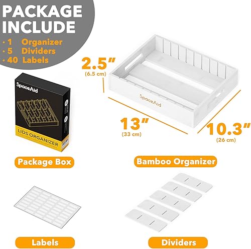 Miniatura 5 de SpaceAid Organizador de tapa de bambú, soporte para tapas de despensa de cocina con 5 divisores ajustables para armarios, organizadores de