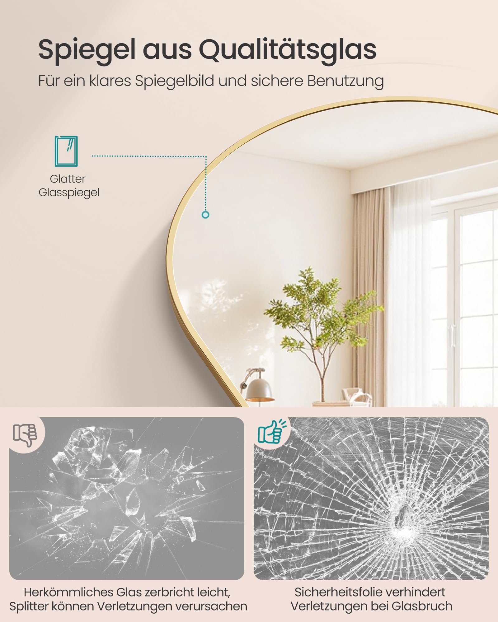 SONGMICS Ganzkörperspiegel, 120 x 40 cm, gewölbter Spiegel, Hartglas