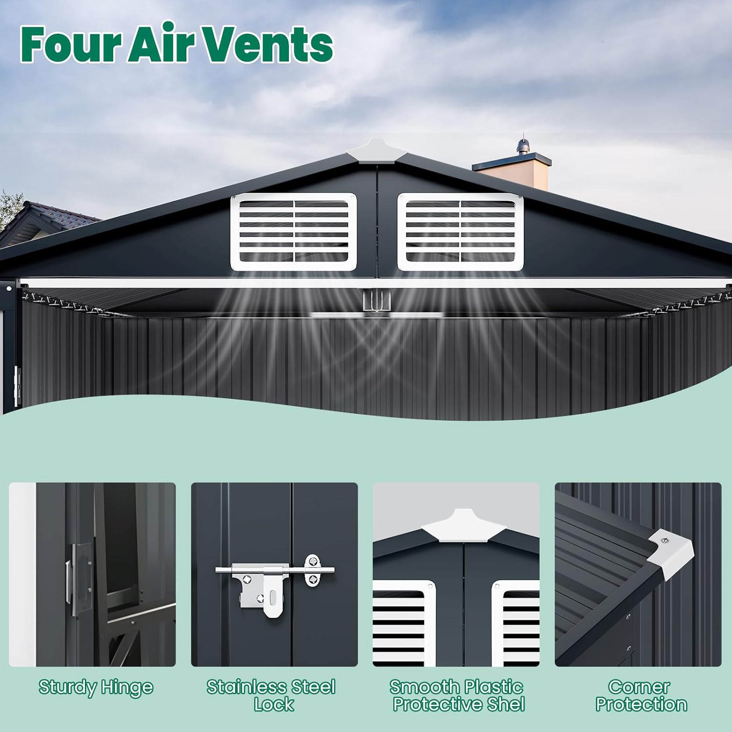 6x4 FT Outdoor Storage Shed, Weatherproof Garden Shed with Lockable Double Doors, Sloped Roof & Ventilation for Backyard, Patio, Poolside