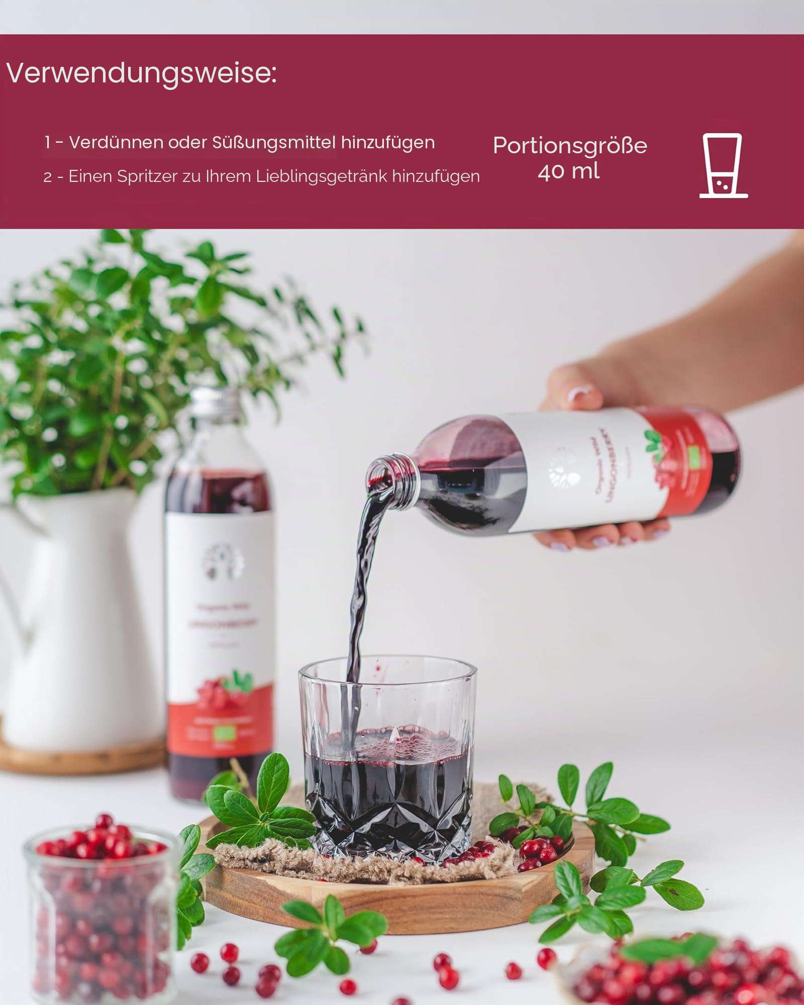 LOOV Bio Wildcranberry-Saft, 100% Direktsaft aus frischen Bio-Cranberries, Muttersaft, ohne Zuckerzusatz, ohne Wasserzusatz, wild gewachsen, in Glasflaschen, 6x500 ml