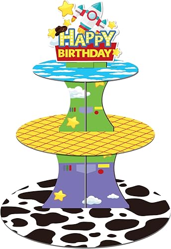 Soporte de 3 niveles para cupcakes de caricaturas suministros de fiesta color negro y blanco soporte para cupcakes de postre y magdalenas para