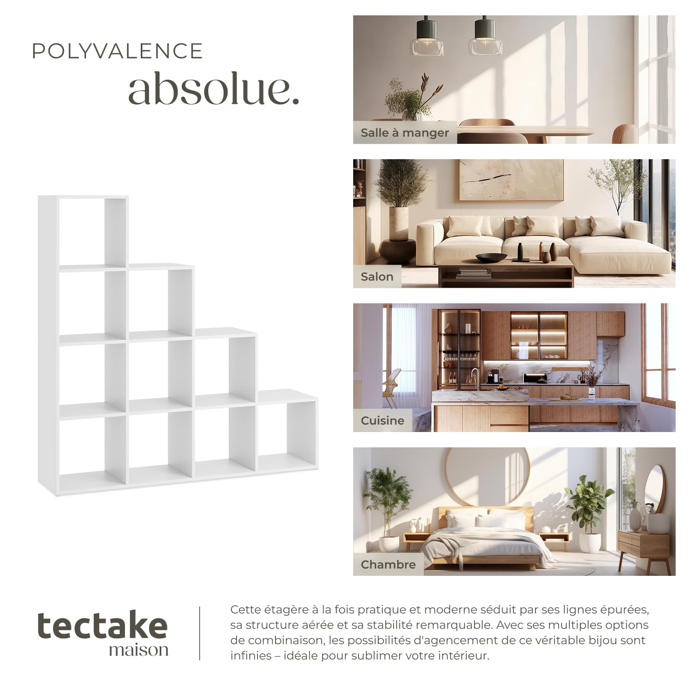 tectake® Étagère Bibliothèque avec 10 Cubes Compartiments Meuble de Rangement Moderne Aspect Bois pour Rangement Bureau, Salon, Cuisine, Chambre, Dressing, Entrée Etagere Rangement
