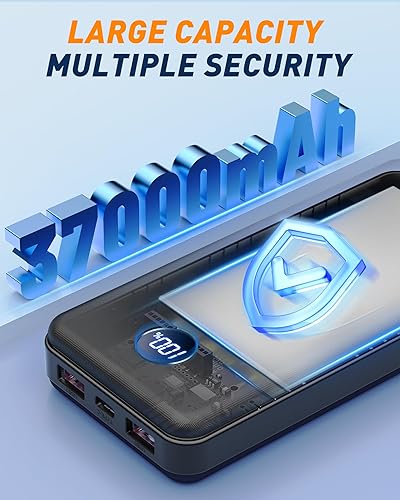 Miniatura 2 de BEESHOP Cargador portátil de batería  Batería portátil de 37000 mAh con 4 cables integrados, batería de carga rápida de 22.5 W, compatible con
