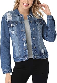 MISS MOLY Women's Denim Jackets Button Up Long Sleeve Ripped Vintage Trucker Jackets