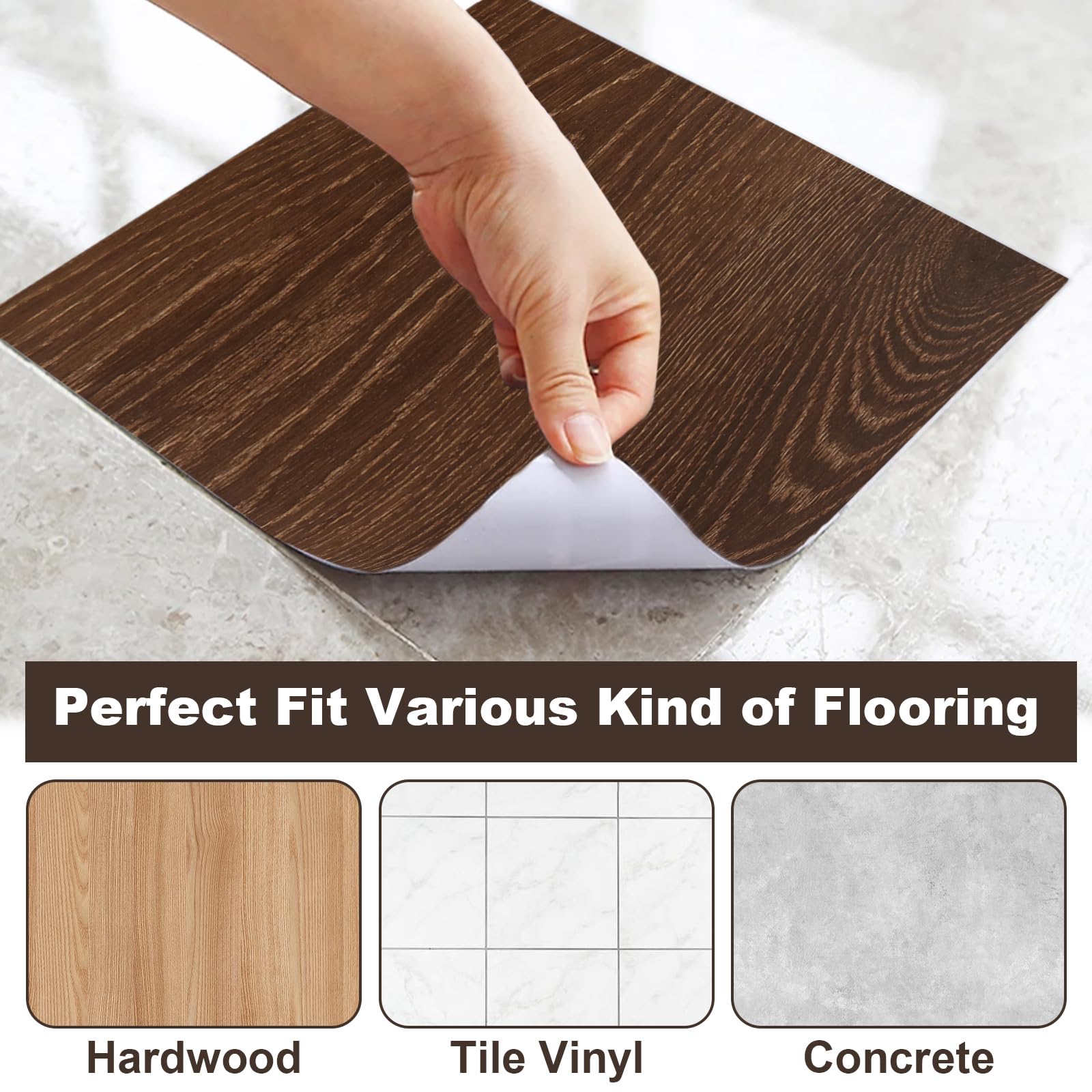 JMIATRY Lot de 40 carreaux de sol à décoller et à coller - Carreaux de sol en vinyle imperméables pour sol de cuisine - 30,5 x 30,5 x 1,5 cm - Couverture de 40 m² - Marron