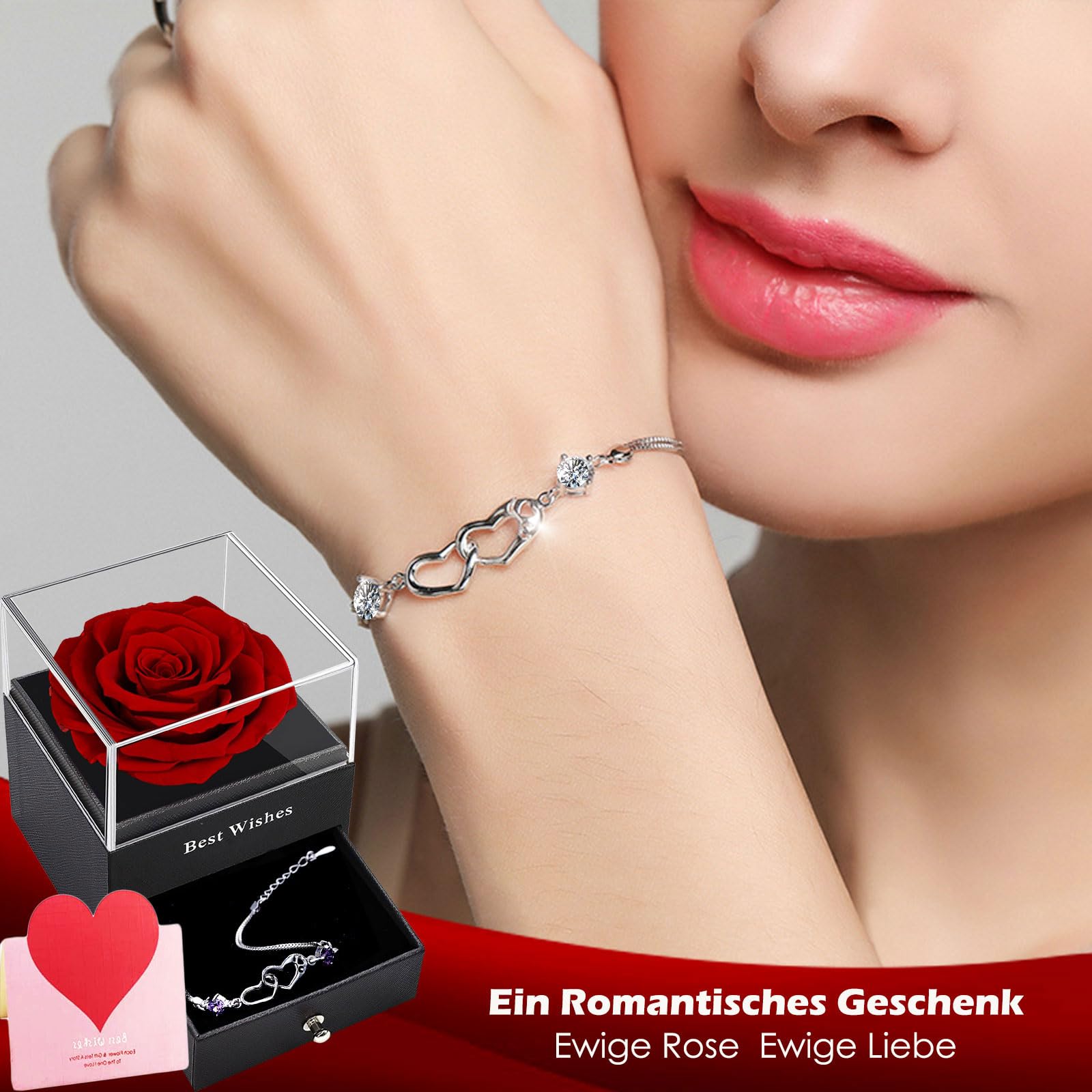Ewige Rose Geschenkbox Rot,Infinity Rosen, Romantisch Konservierte Rose,Echte Eternal Blumen Für Frauen Women Ehefrau Muttertag Valentinstag Birthday Verlobung Hochzeitstag Jubiläum Christmas