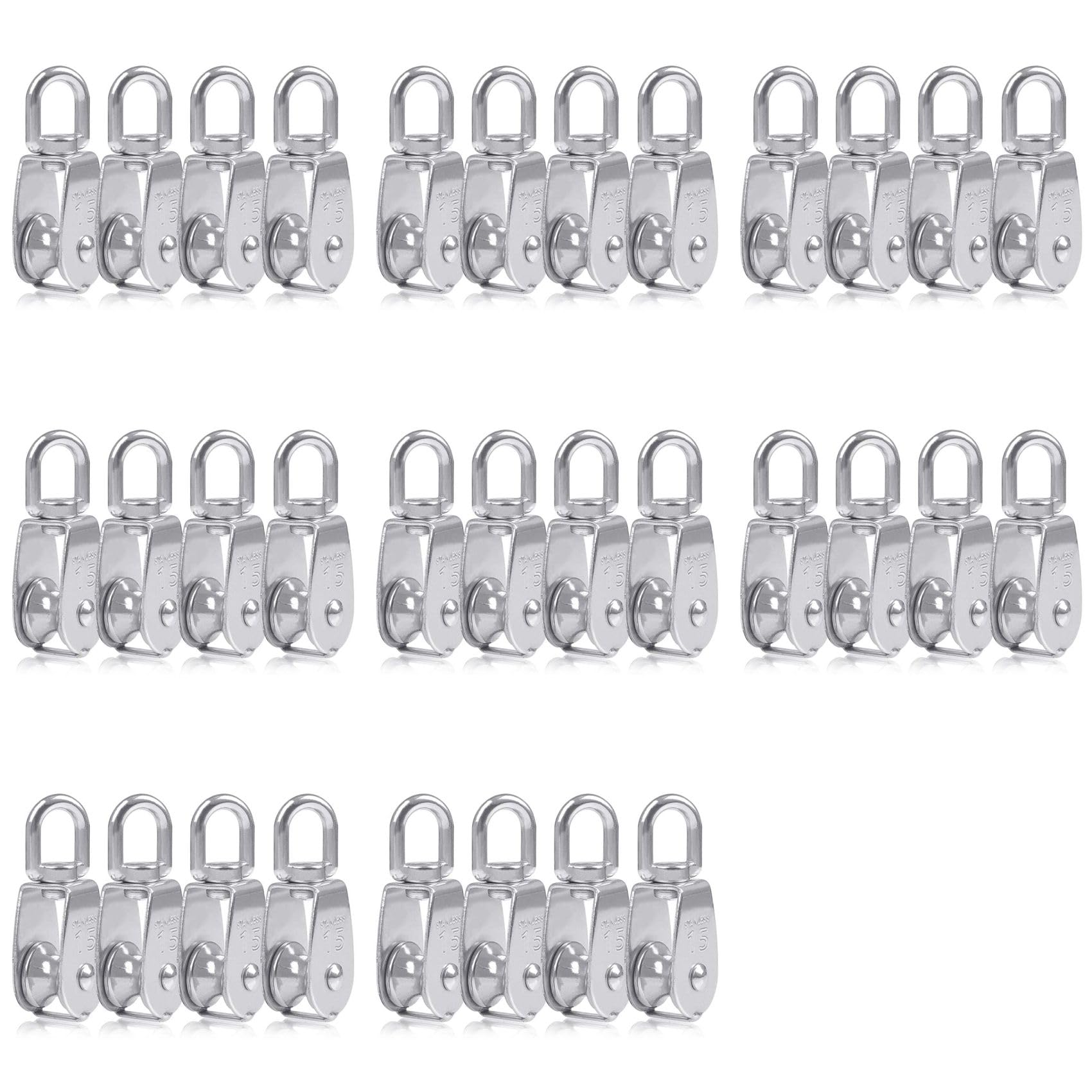 Jnchdghwa Silver 32Pcs Single Pulley Block M15 Stainless Steel Small Pulley Roller For Rope Cord In °Swivel Pulley
