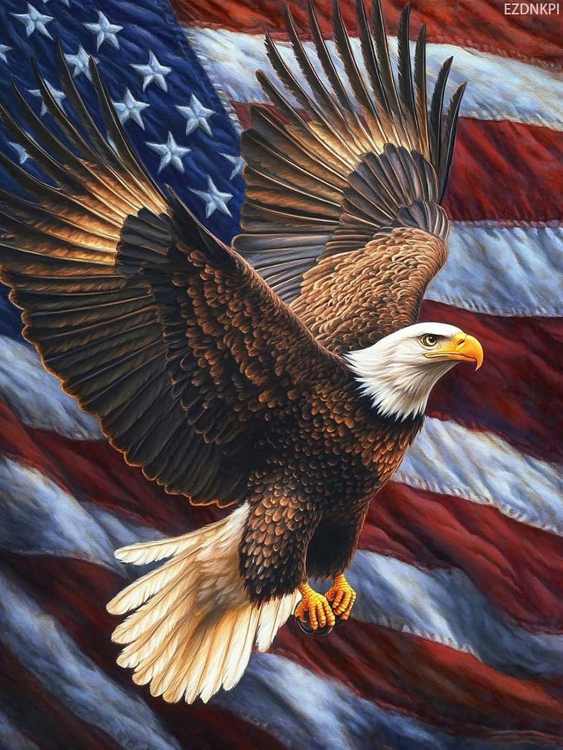 EZDNKPI DIY American Flag Eagle 11CT Pre-Printed Cross Stitch Kit for Adults and Beginners, Easy Needlepoint Pattern for DIY Home Décor and Crafts 12x16inch