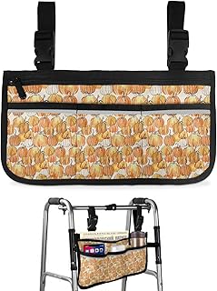 Abstract Pumpkins,Wheelchair Side Bag,Wheelchair Walker Armrest Bags with Cup Holder & Reflective Stripes,Mobility Scooter Walker Rollator Wheelchair Accessories Thanksgiving Fall Minimalist Geometry