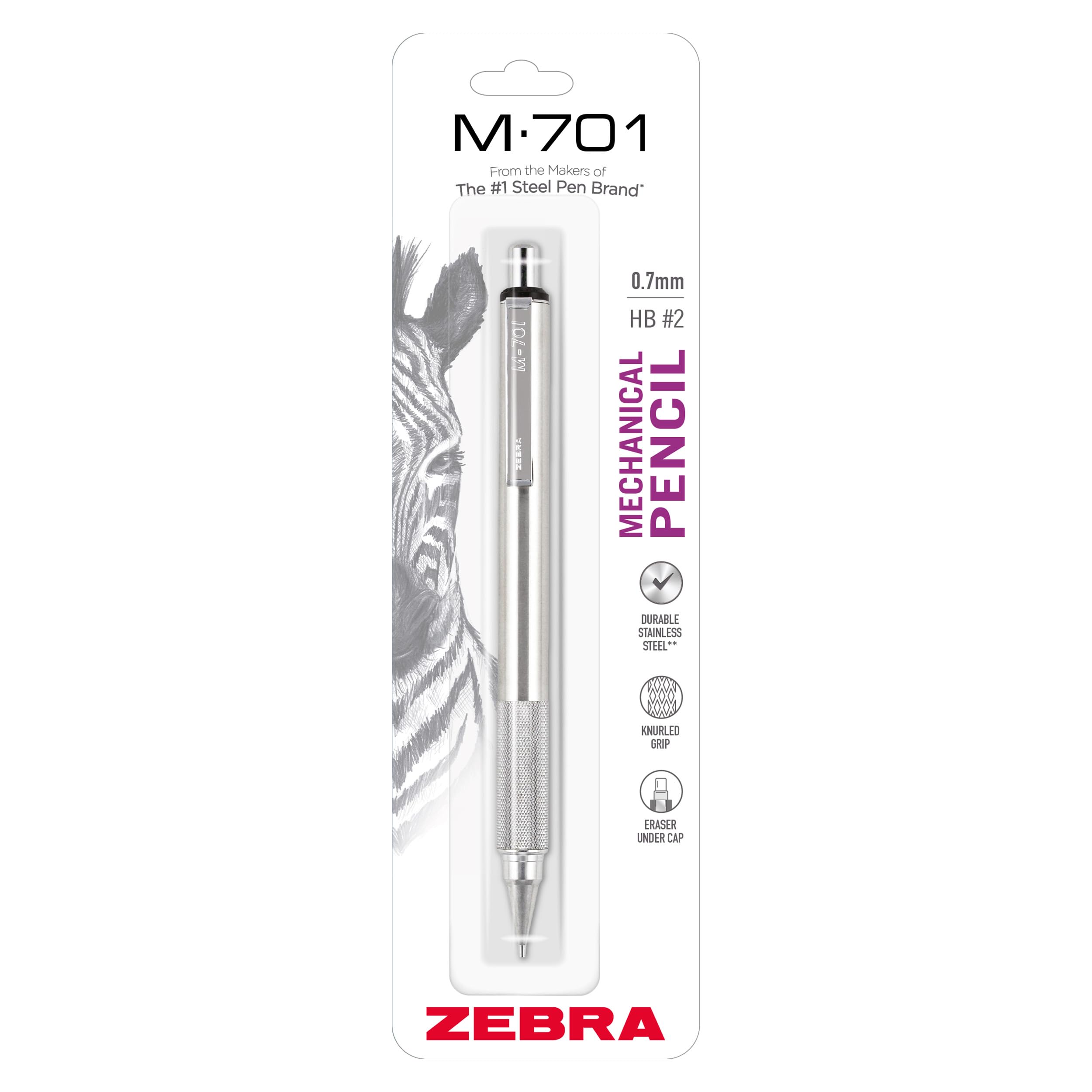 M-701 Mechanical Pencil, 0.7mm Point, Durable Stainless Steel Barrel, Knurled Metal Grip, Refillable, STEEL Series, Ideal for Tactical Use, 1-Pack, (59411)