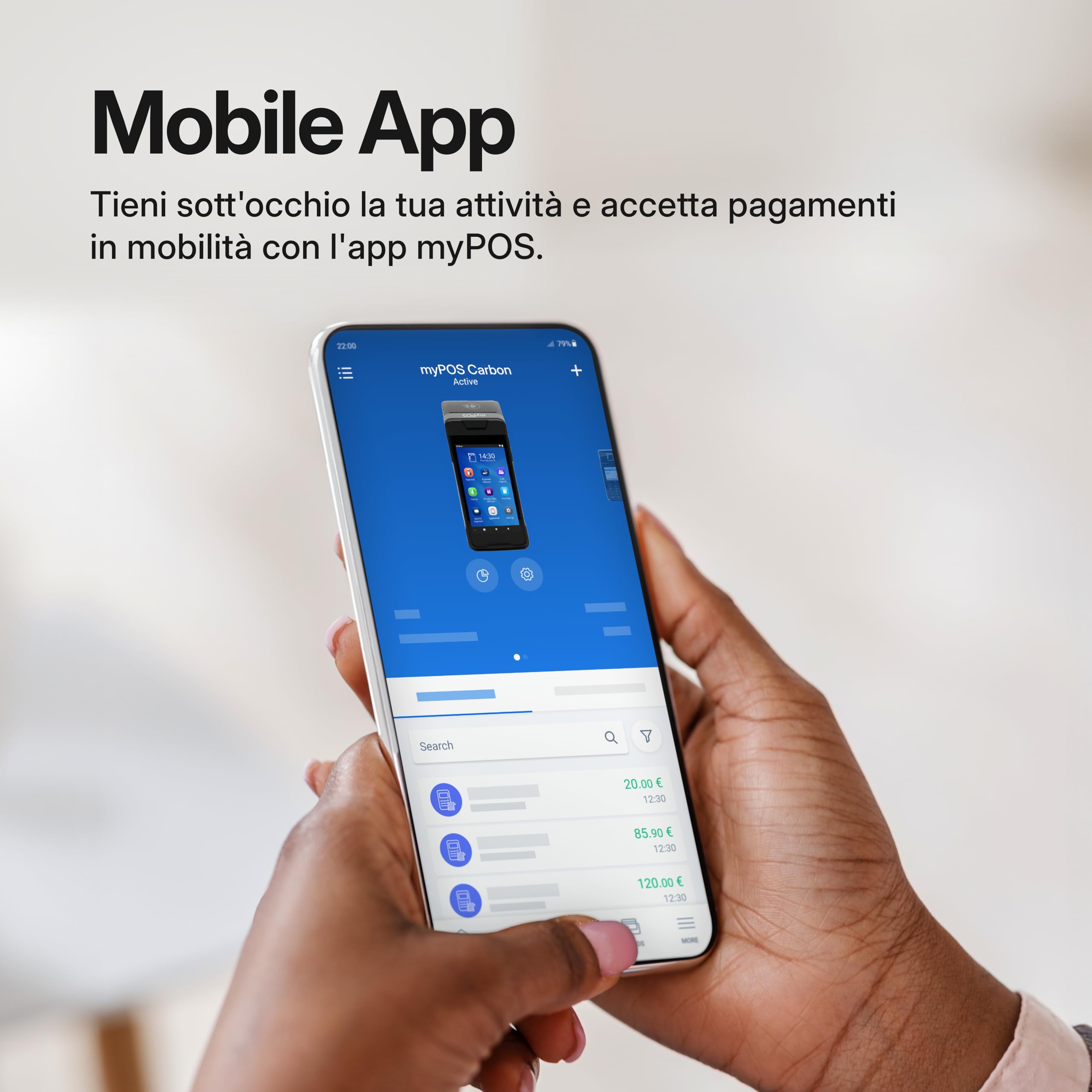 Carbon - Resistente Terminale di Pagamento Smart con Stampante | Android 9.0 | Resistente alla Polvere, Agli Urti e all'Acqua