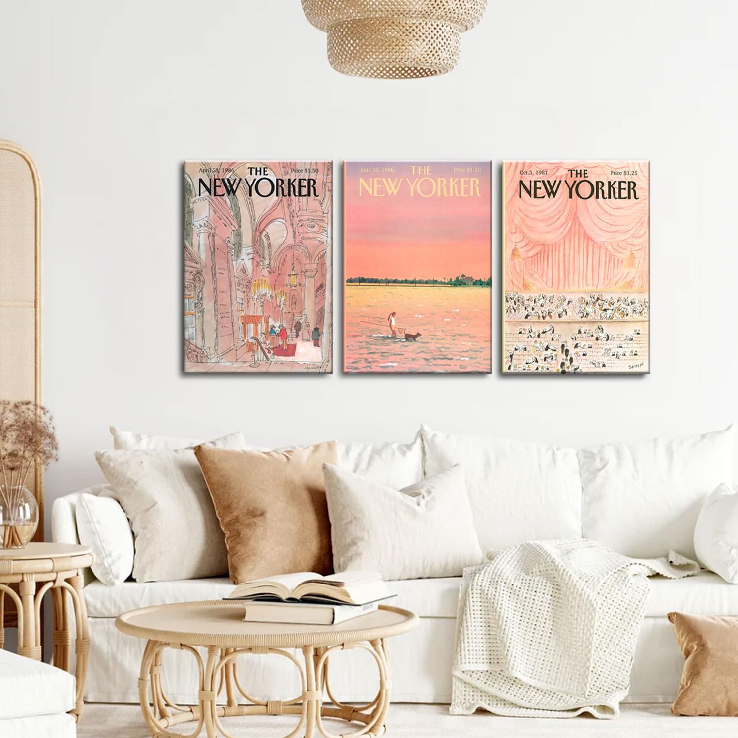 ZNHART The New Yorker Canvas Wall Art 3 Pieces - Vintage Magazine