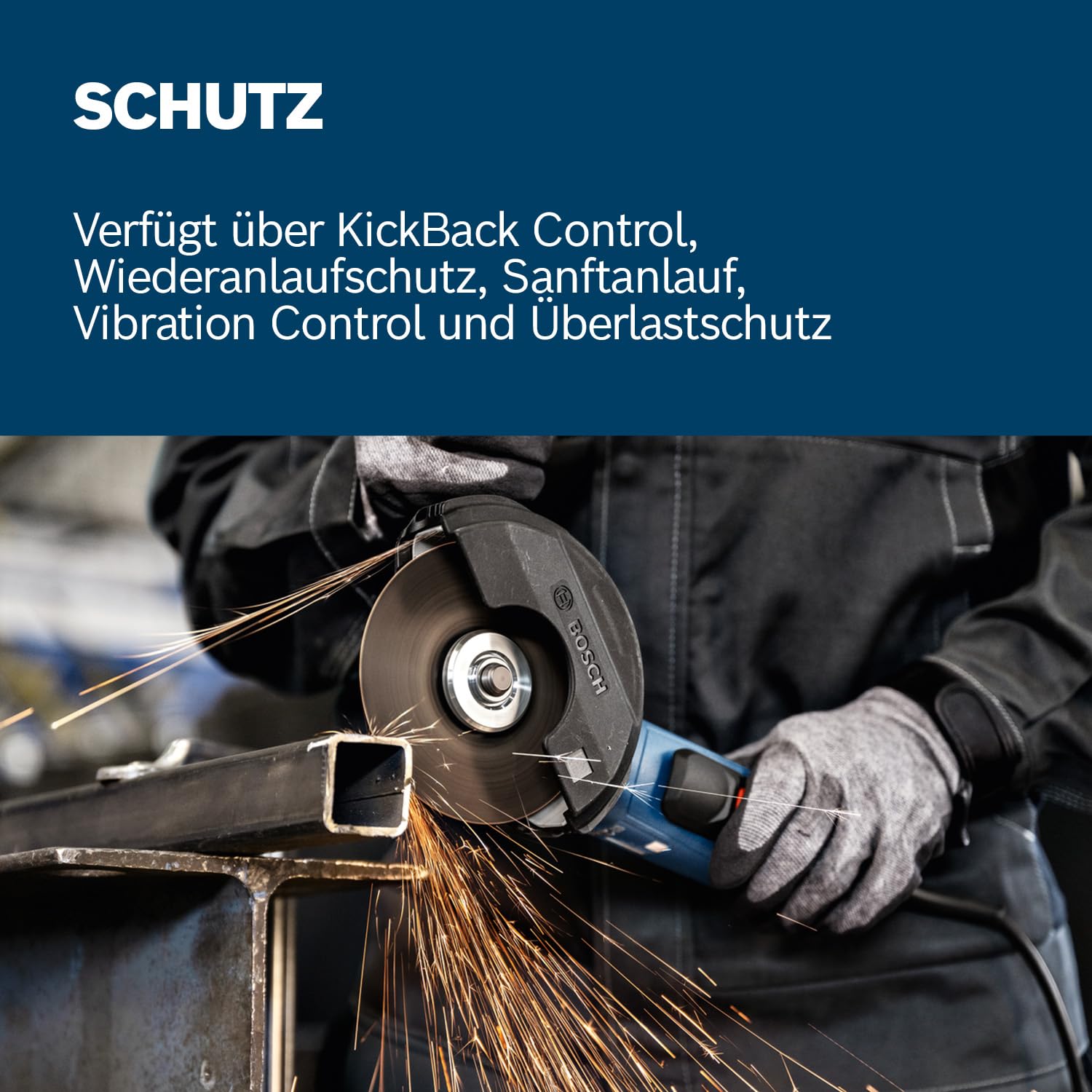 Bosch PRO Winkelschleifer GWS 12-125 P (Scheiben-Ø: 125 mm, 1200 W, inkl. Vibration Control-Zusatzhandgriff, Schutzhaube, Zweilochschlüssel)