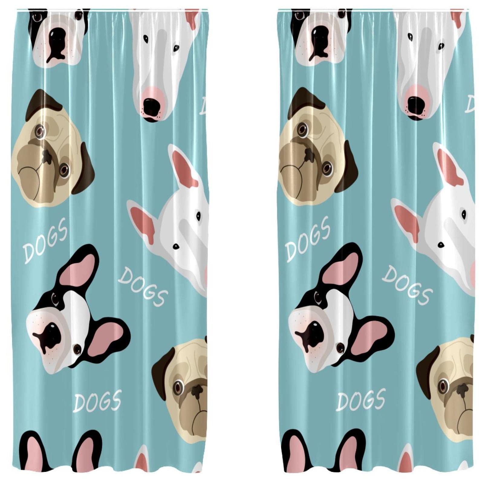 Rideaux occultants chiens mignons bleu 140x213 cm en microfibre