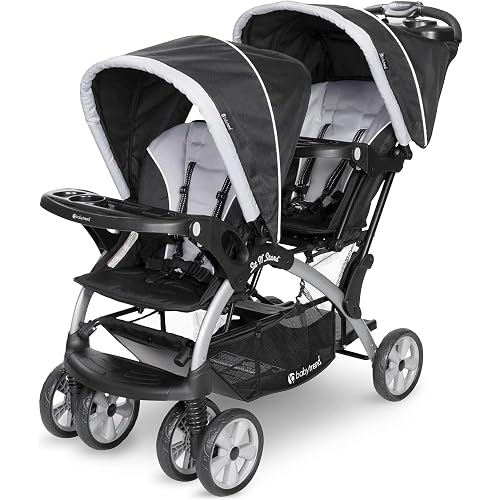 Baby Trend Double Infant and Toddler Stroller w/ Harness and Basket, Sit N' Stand, Stormy - Convertible Twin and Tandem Strollers for Babies