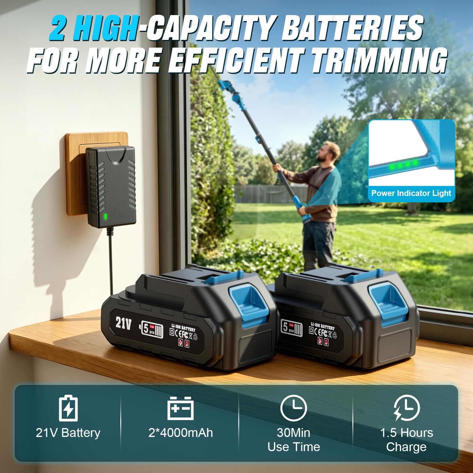 Taille Haie Telescopique Batterie sans Fil avec Perche 2 en 1, Élagueuse sur Perche avec Moteur de 550 W 2 Batteries Taille Haies Électrique, Angle Réglable, Idéal Jardin Verger Taille Haie