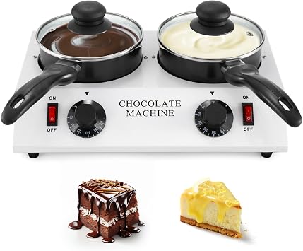 Electric Chocolate Melting Pot, Dual 1L Ceramic Nonstick Pots, PTC Heating, 86-185F Independent Temp Control, 80W 110V Chocolate Tempering Machine for Candy Making, Fondue & Dipping